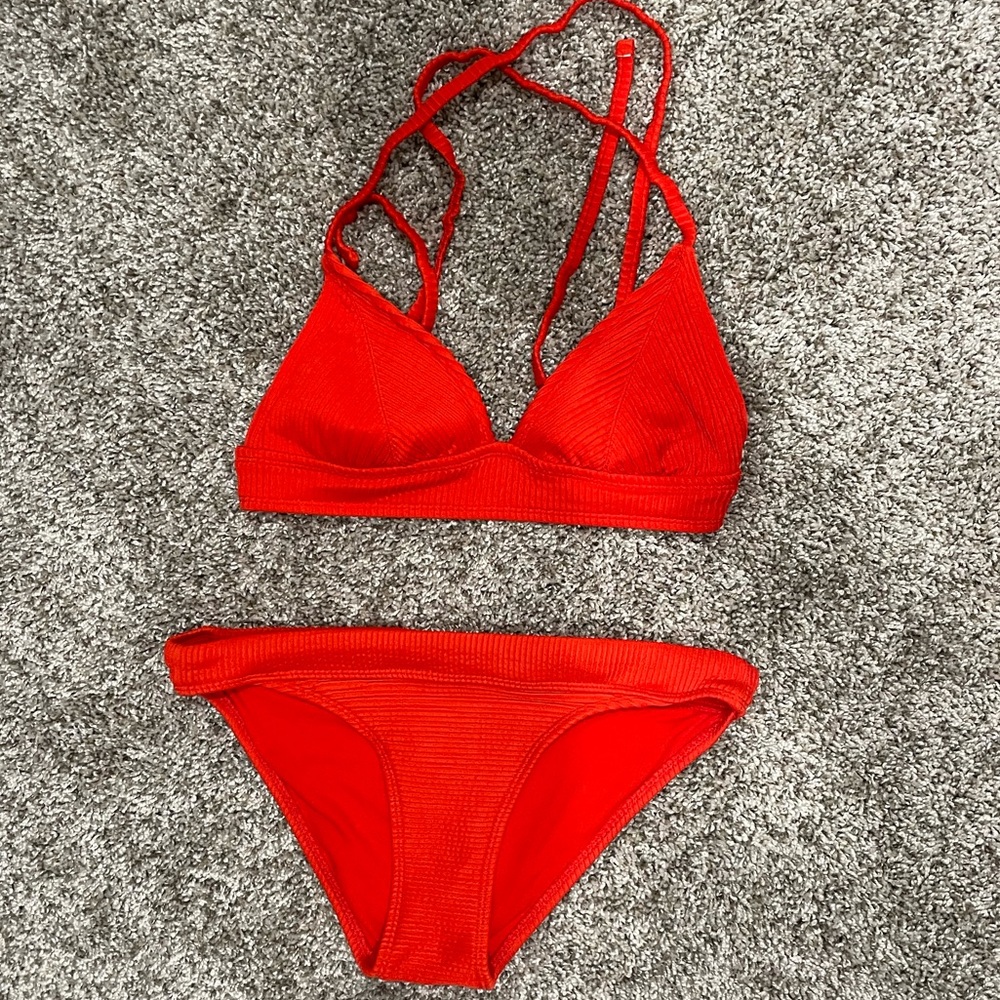 Red ribbed bikini small